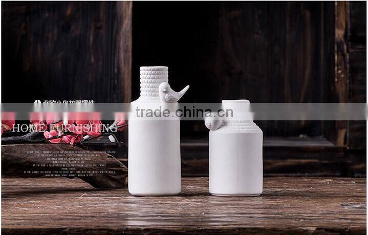2016 new bird design porcelain vases plain white for hotel decor