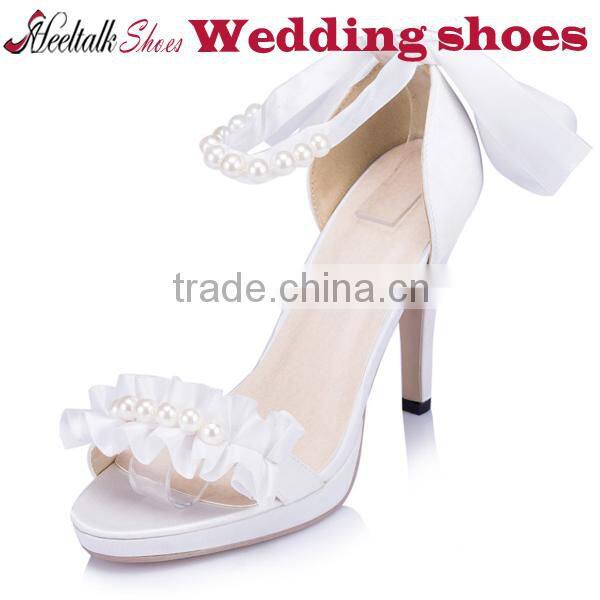 OEM Wholesale white wedding shoes ladies heels size 34-41 small order