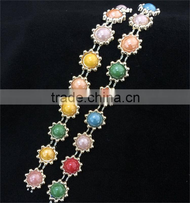 Cheap Plastic Pearl Beaded Lace Trim for Wedding Dress