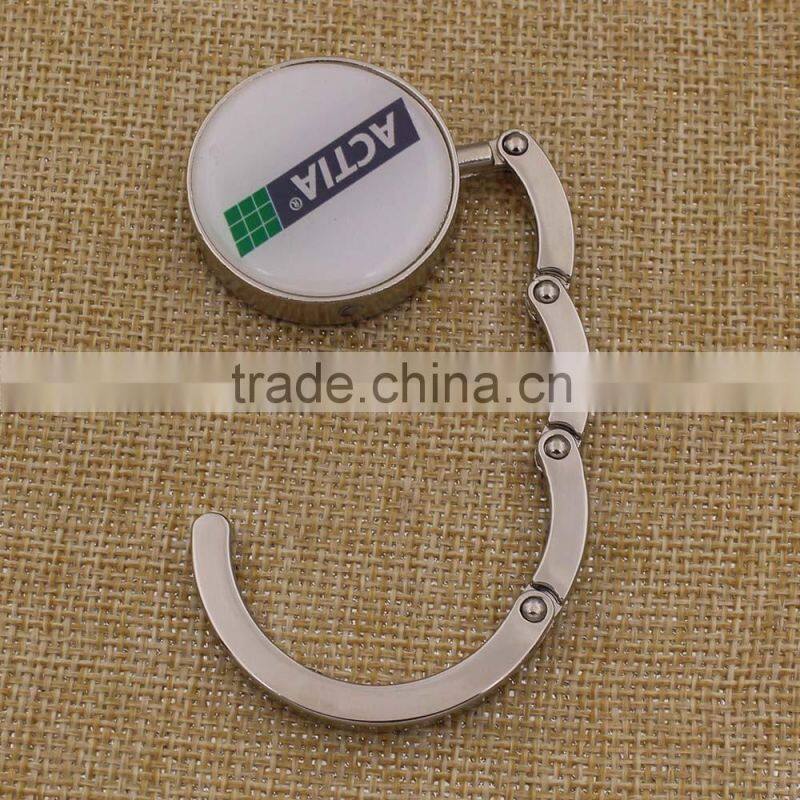 Foldable metal purse hanger/round purse hook with Logo wholesale