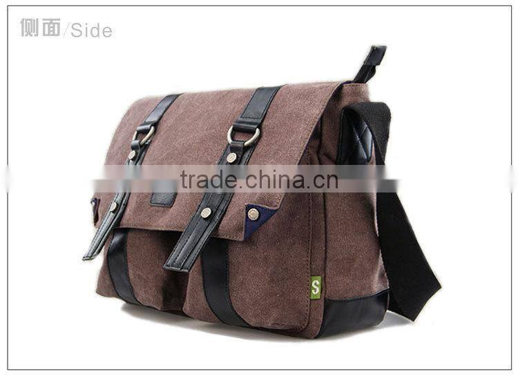 2015 Men's Vintage Canvas Leather School Military Shoulder Bag Messenger Travel Bag