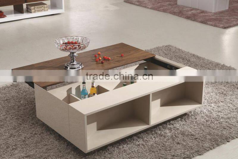 Living room furniture tea table design,modern wood and glass coffee table with storage
