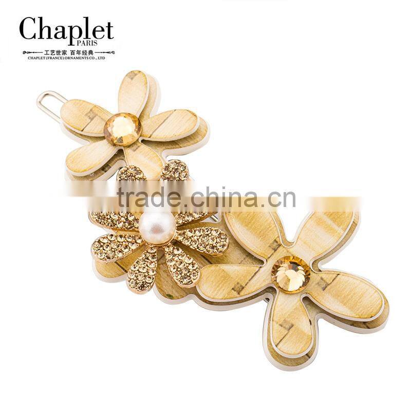 Cellulose acetate children flowers and alloy crystal decorative hairpins