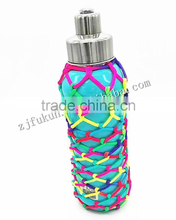 Wholesale 550lb 7 Inner Strands Paracord Handmade Reticular Bottle Cover Paracord Cup Bottle Carrier Survival Rope Bottle Sling