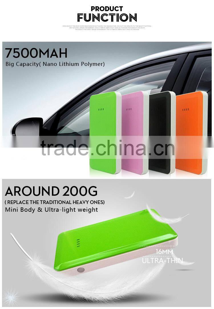7500mAh 16mm Emergency Car Jump Starter Power Bank Emergency Car Tools