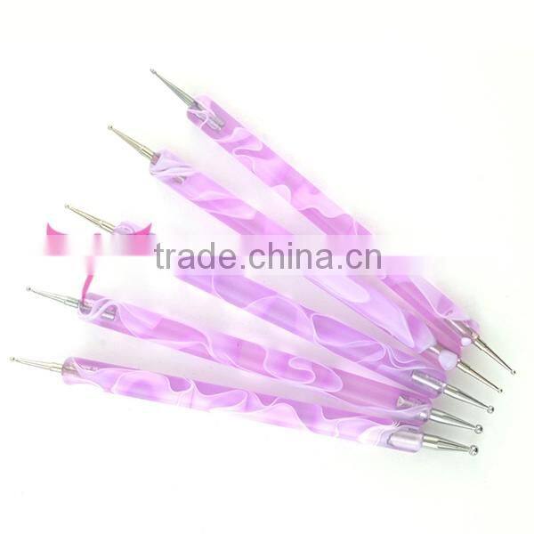 hot sell nail designs marbleizing double head pen/ dotting Pen /nail art dotting pen 5pcs/set