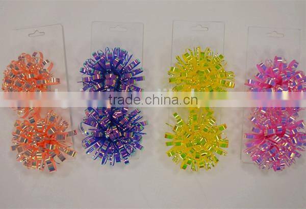 Golden And Silver Colored Gloss Metallic Curly Ribbon Gift Bows For Christmas Ornament