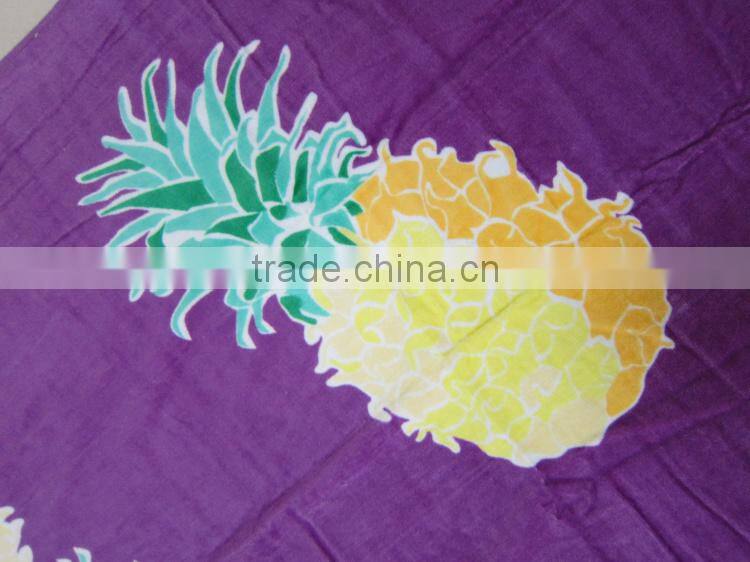 2016 wholesale cheaper purple pineapple printed cotton swim beach towel
