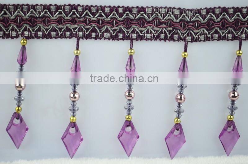 fabric fringe trim decorative for home,polyester beaded fancy fringe