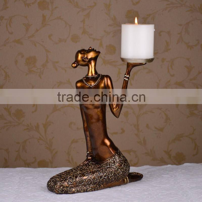 Polyresin bronze art deco lady statue cheap candle holders