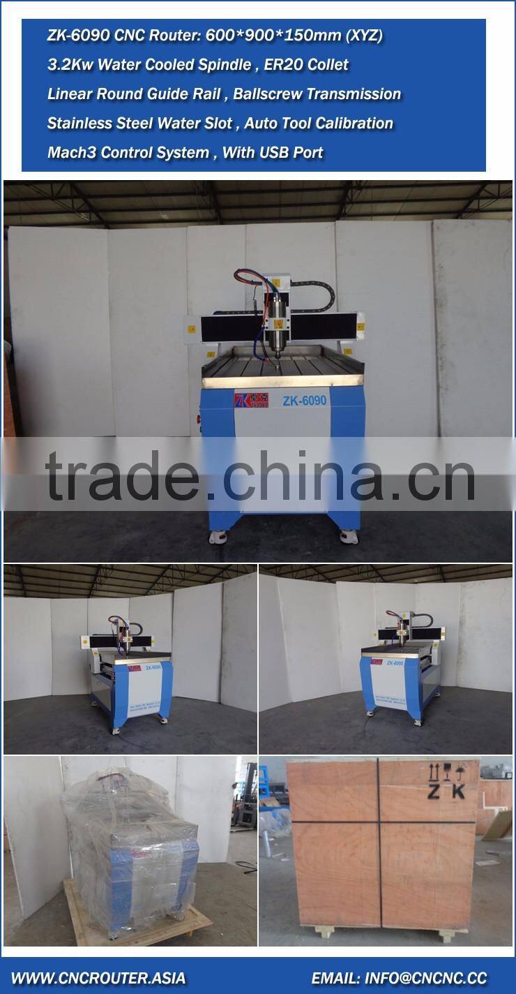 Small CNC Router Metal 6090 With Mach3 Control Stainless Steel Water Slot Auto Tool Calibration ZK6090-3200W OEM Optional