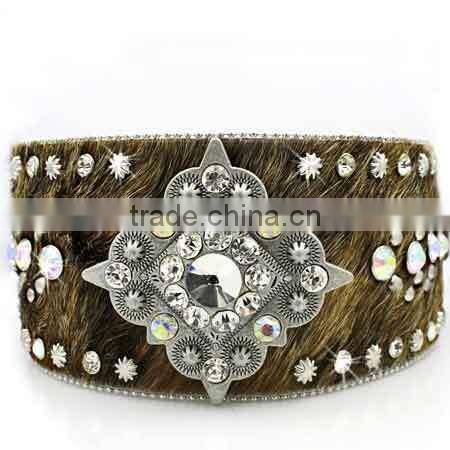REAL GLASS CRYSTAL STUDDED HORSE HAIR WESTERN BELT FOR COWGIRL