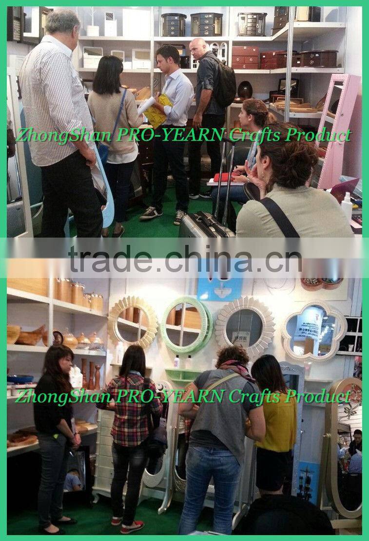 Floor standing Wooden Furniture Chinese Mirrored Jewelry Cabinet with LED Lights inside and Wavelike Door Top and Classic Design