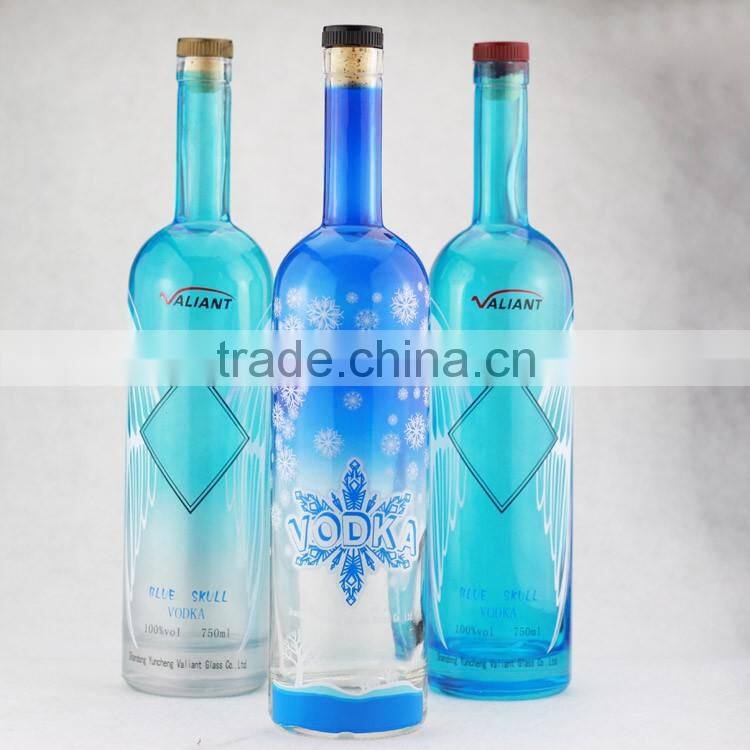 Professional Customized screen green juice bottle frosted aclohol bottles 750ml wholesale blue bottles