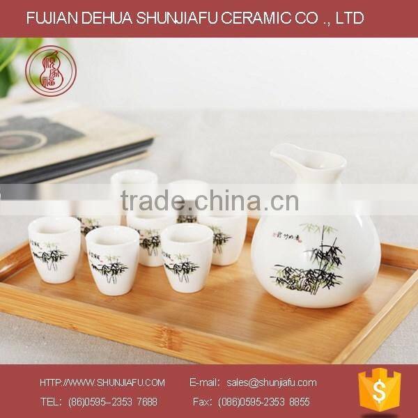 money-bag shape white ceramic sake bottle set , wine set