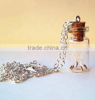 Mini Glass Bottles with Corks and Screw Eye Pins, Glass Jar Vial Charm Pendant with Chains necklaces