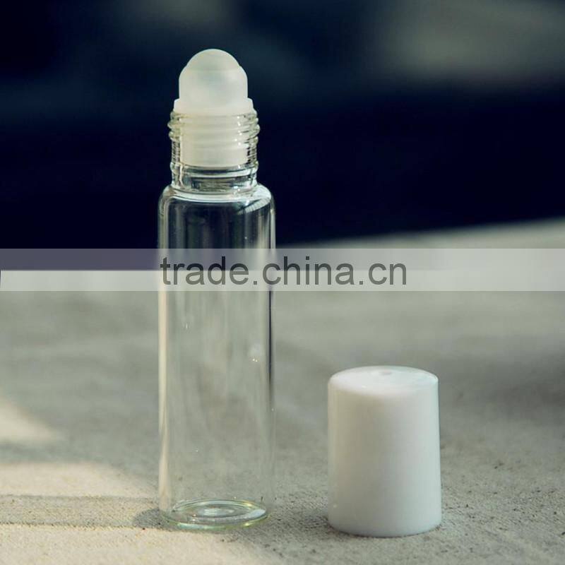 China cosmetic glass roll on bottle with plastic roll on ball for 10ml perfume bottle