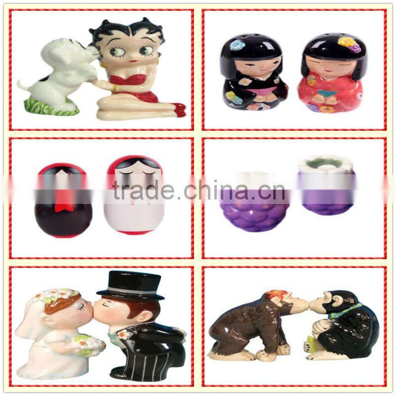 English letter shaped white ceramic colored condiment bottles