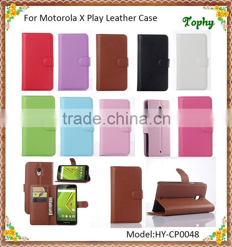 Black PU Leather + PC Litchi Pattern Wallet Card Stand Cover Holster Phone Sets Magnetic Flip Case For Motorola X Play
