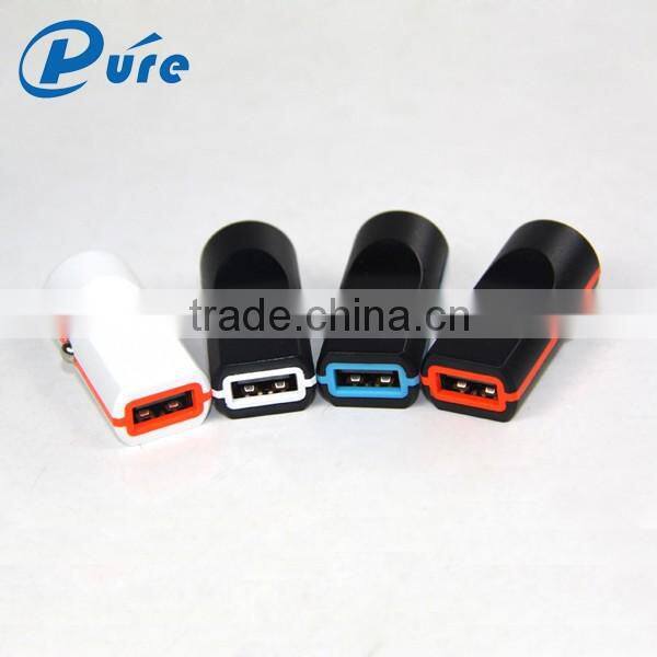 DC 5V 1A/2.4A colorful usb mini car charger with blue LED indication