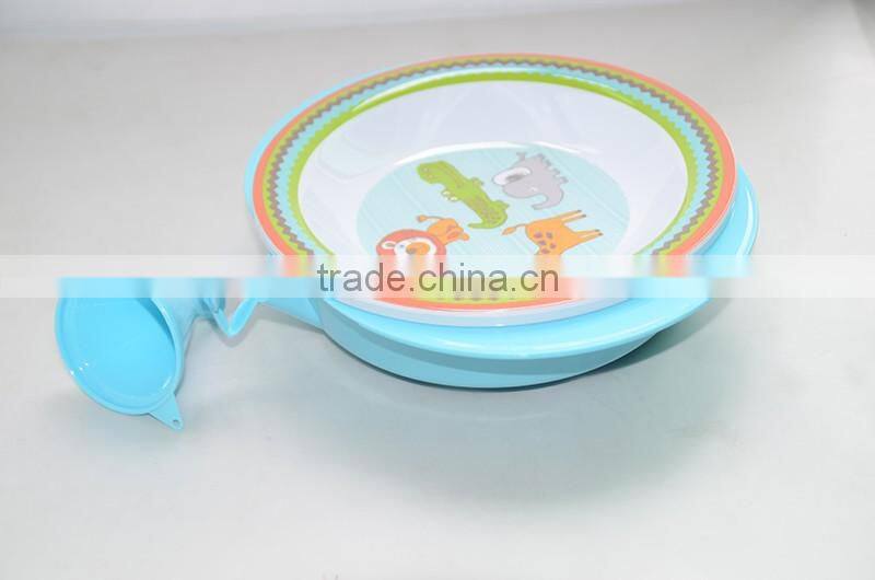 Blue color 100% melamine plate with pp underpan, Water flooding warmming baby bowl, meal prep containers