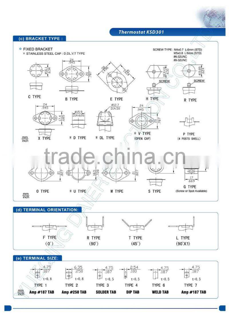 10/15A 250VAC NO/NC Temperature Thermostat KSD301 Manual Reset Thermostat