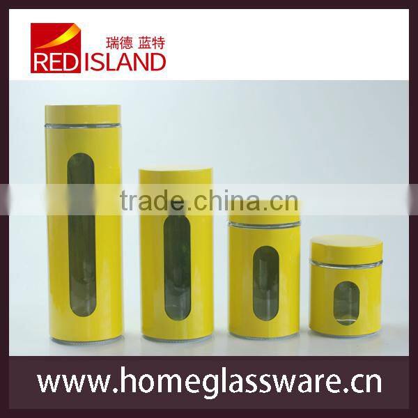 glass storage jar set, glass jar covered with metal