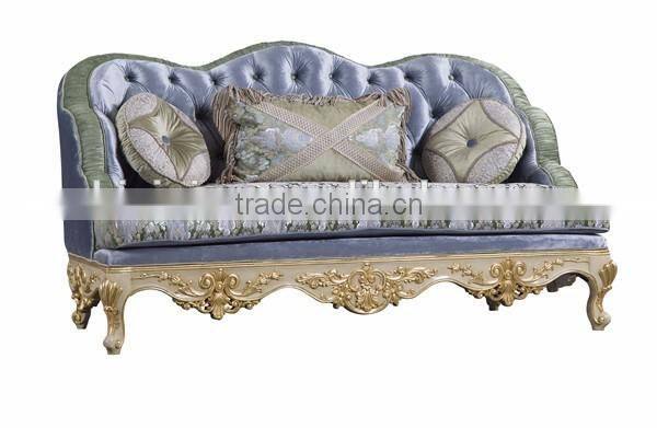 Antique Furniture Living Room Sofa Set, Classic Style Carved Wooden Couch Sofa, Queen Anne Bule & White Button Tufted Sofa