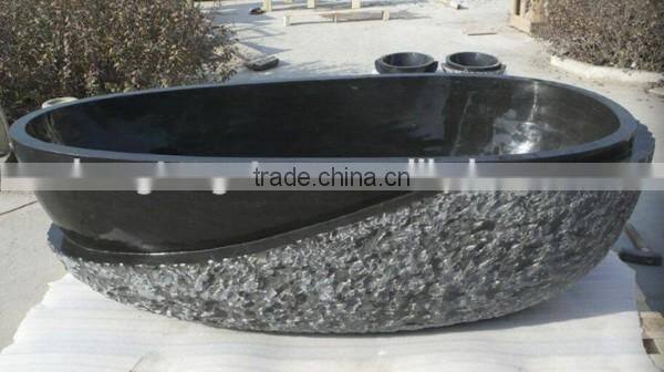 Hand Carved Solid Black Marble Oval Bathtub