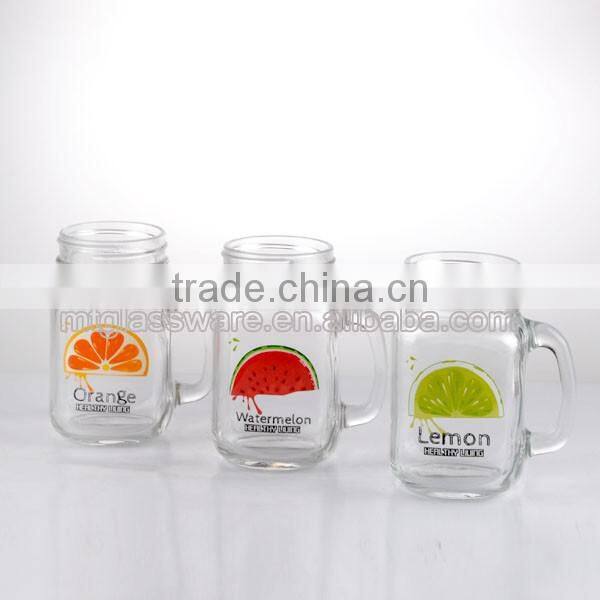 15oz Cute Fruit Decal Glass Mason Jar with Handle