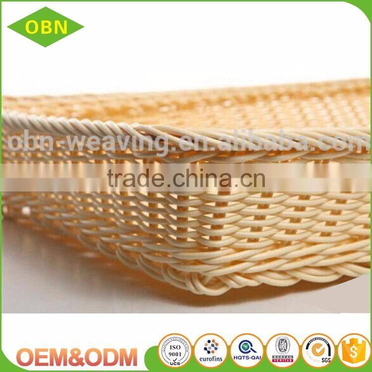 Customized food storage hand woven empty plastic poly rattan bread fruit vegetable display basket