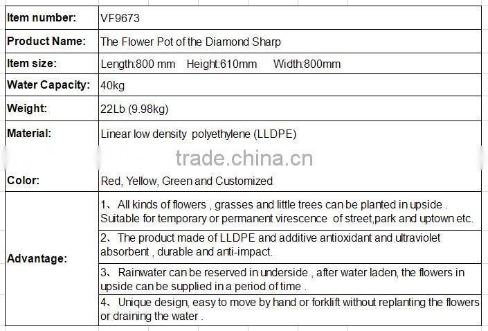 Design diamond shape factory garden plant bulk plastic flower pots