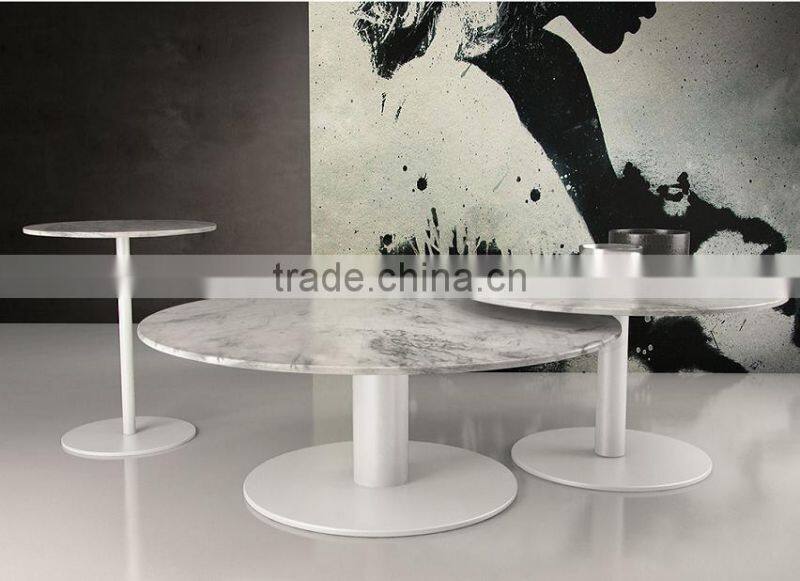 2015 New design marble top metal base round coffee table