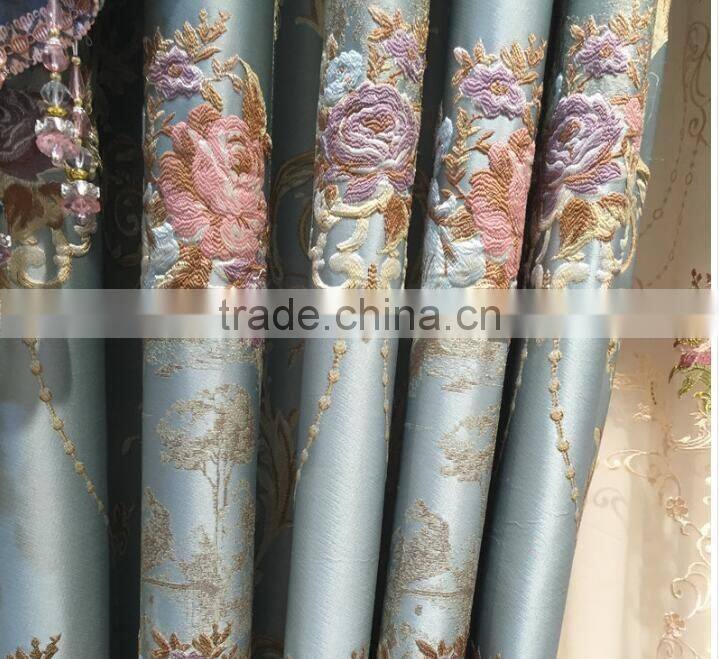 PRS-863 momoda luxury french retro antique curtain with sheers and valance arabian lake blue curtain fabric