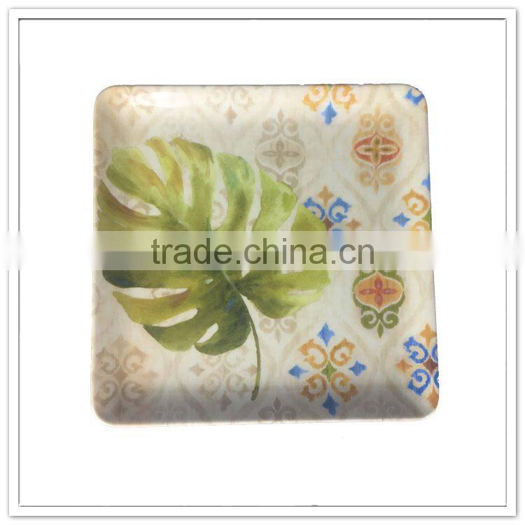 6" promotion coconut tree printing square melamine dishes