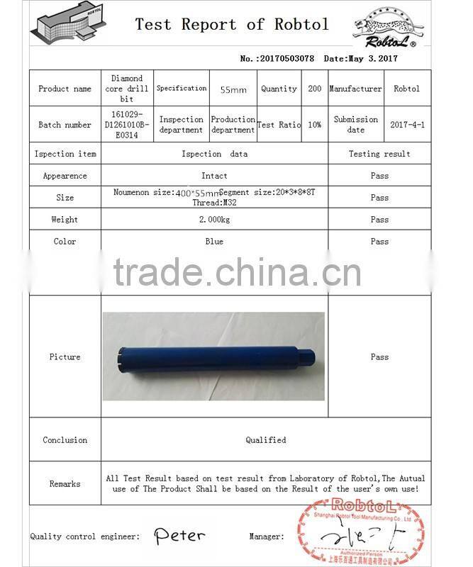 55mm Cured Reinforced Concrete Diamond Core Drill Bits Asphalt Masonry Cement Brick Block Wet Boring Segmented Brazed Laser Weld