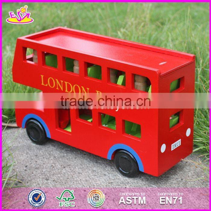 2017 New products children funny wooden toy double decker bus W04A161
