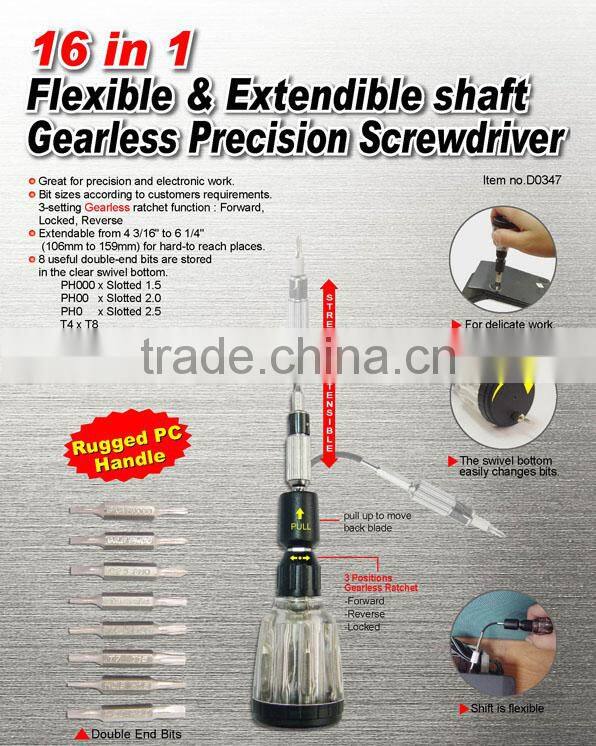 16 in 1 Flexible & Extendible shaft Gearless Precision Screwdriver