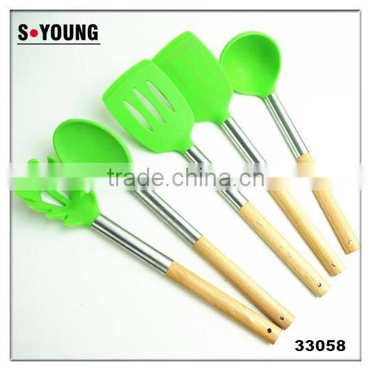 33058 silicone Kitchen Cooking Utensils with wooden handle
