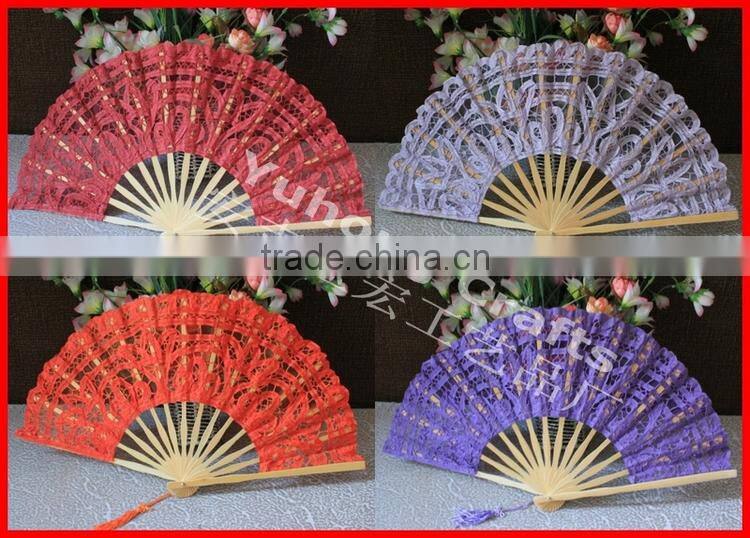 Personalized bamboo hand held lace fan