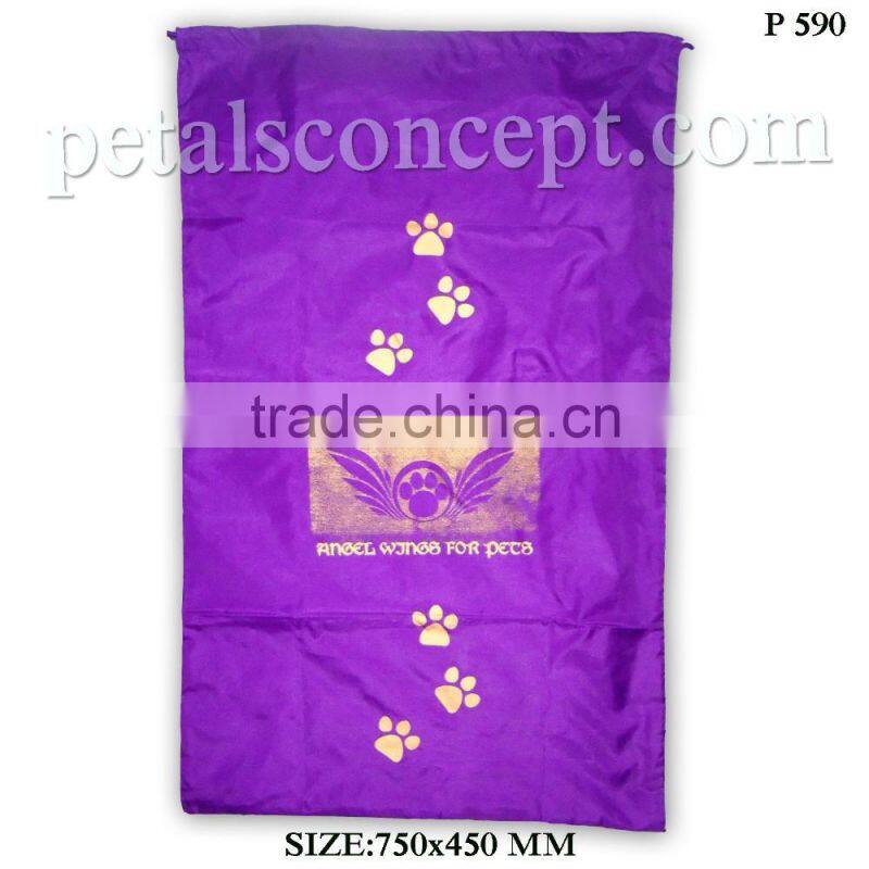 Polysilk drawstring bags with logo screen print