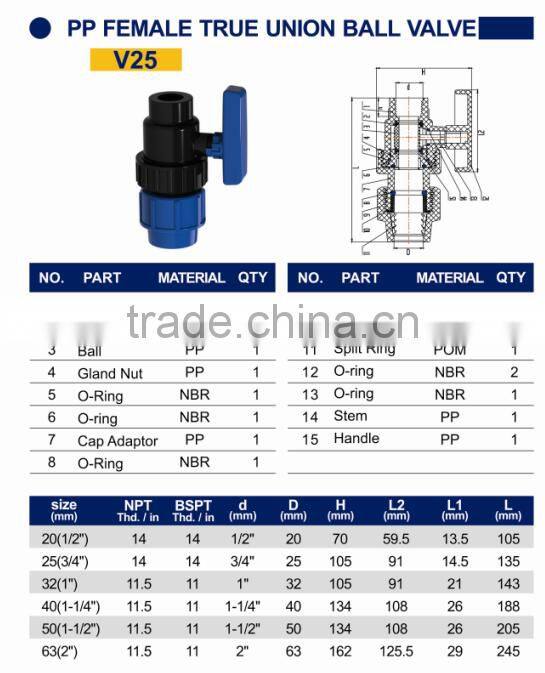 TY High quality PP compression fittings FEMALE TRUE UNION VALVE eco-friendly Cheap Price Full Size factory price list discount