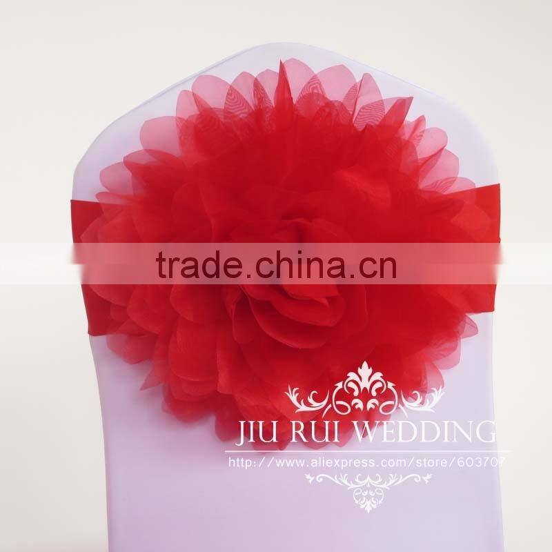 Hot Sale Fashion Handmade Organza Flower With Lycra Chair Band Chair Sash
