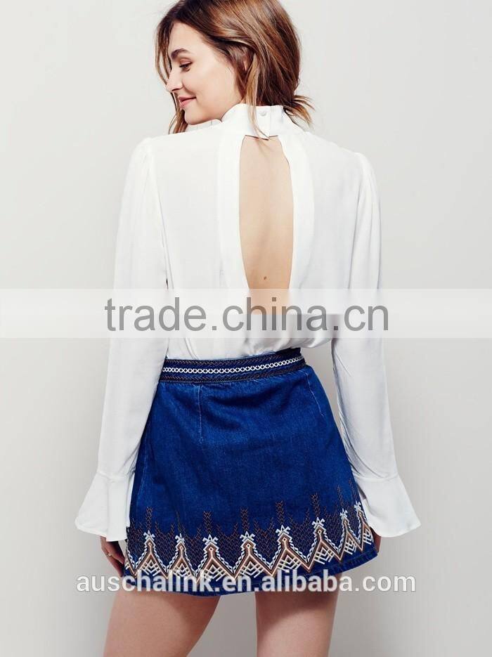 new arrival young girls embroidery denim mini skirt customized 2016