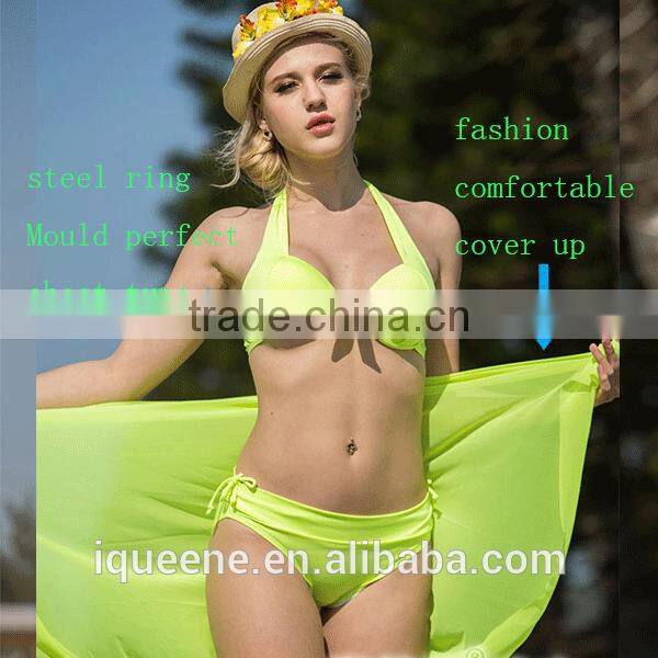 latest fashion halter straps push up bikini with cover up beach dress no MOQ