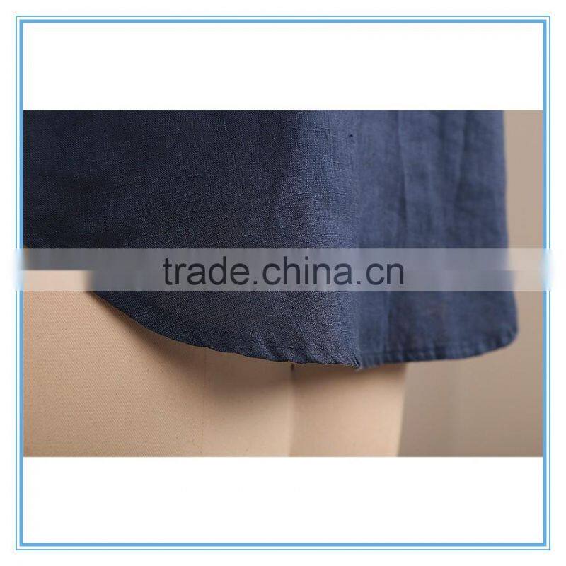 Fashion Women Vintage Linen Cotton Long Sleeve Demin Dress Shirt