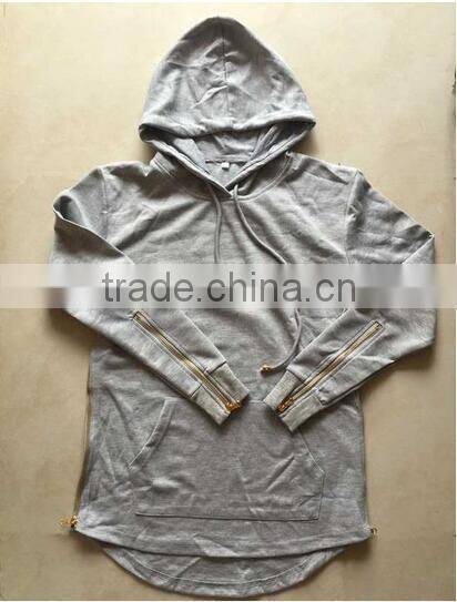 OEM service europe hot style hooded metal zipper decoration Long sleeve autumn winter longline streetwear sweatshirt