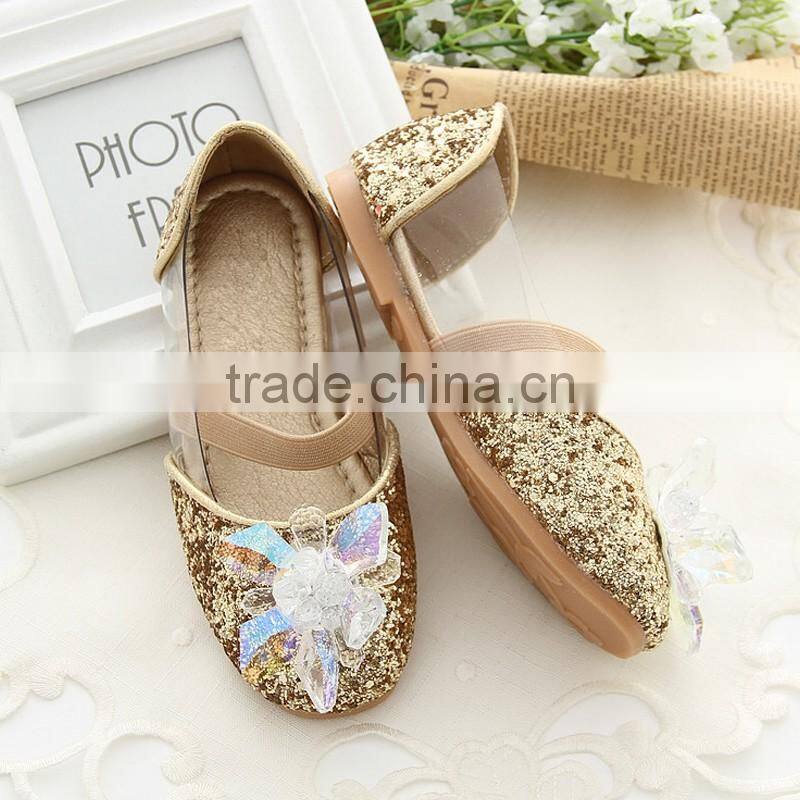 gold party shoes girls glitter leather slip-on simple design young children dance shoes