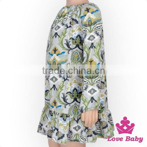 Yiwu Lovebaby New Model Girl Ruffle Bloomers Fancy Dress Printed Pattern Long Sleeve Frock Design For Baby Girl