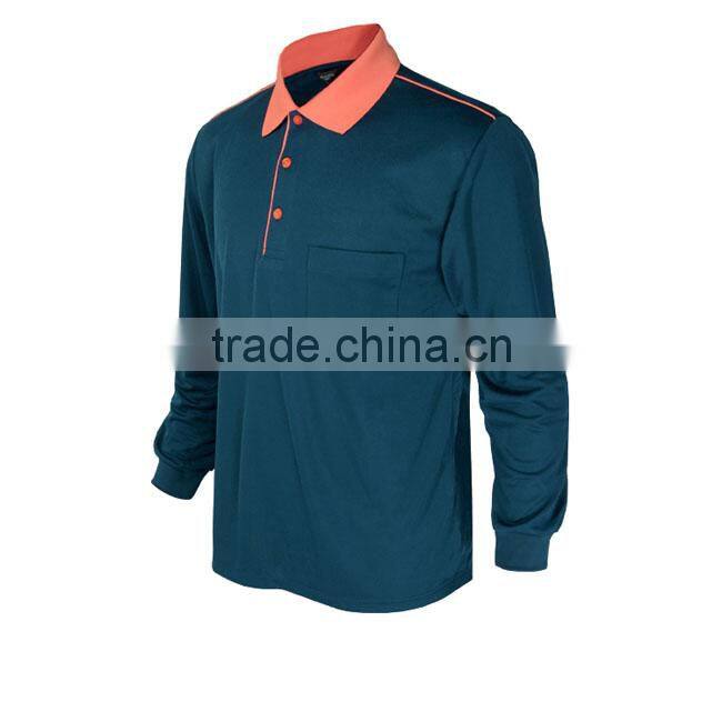 100% cotton mens long sleeve polo shirt with pocket